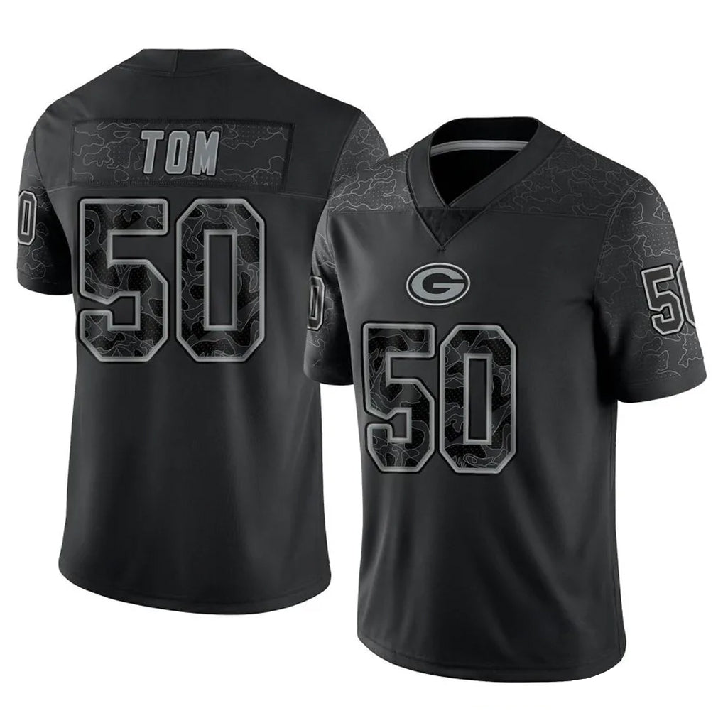 GB.Packers #50 Zach Tom Player Black Reflective Limited Home Game Ldoa Stitched Jerseys