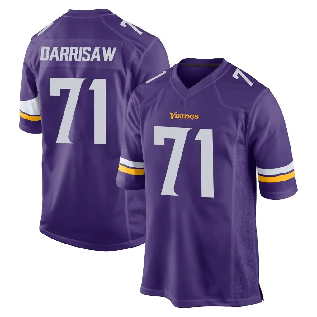 M.Vikings #71 Christian Darrisaw Player Purple Home Game Ldoa Stitched Jerseys