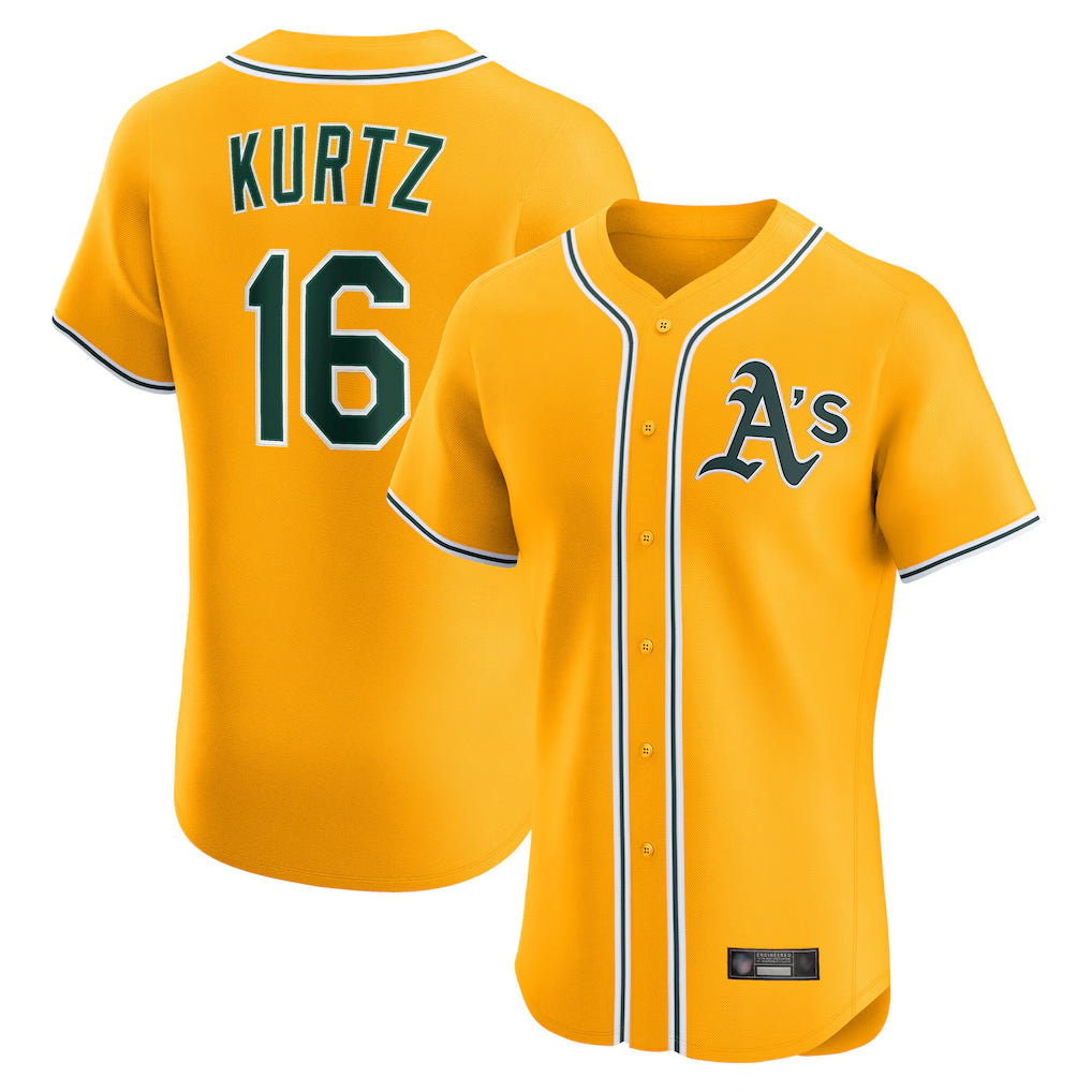 Athletics #16 Nick Kurtz Player Gold Limited Elite Home Game Ldoa Stitched Jerseys