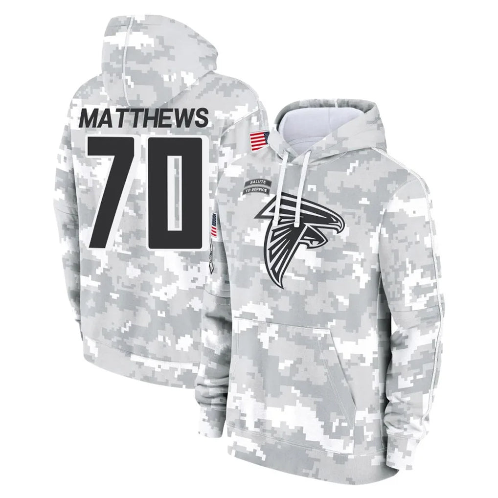 A.Falcons #70 Jake Matthews Player Arctic Camo Salute to Service Limited Hoodie Ldoa Stitched Jerseys
