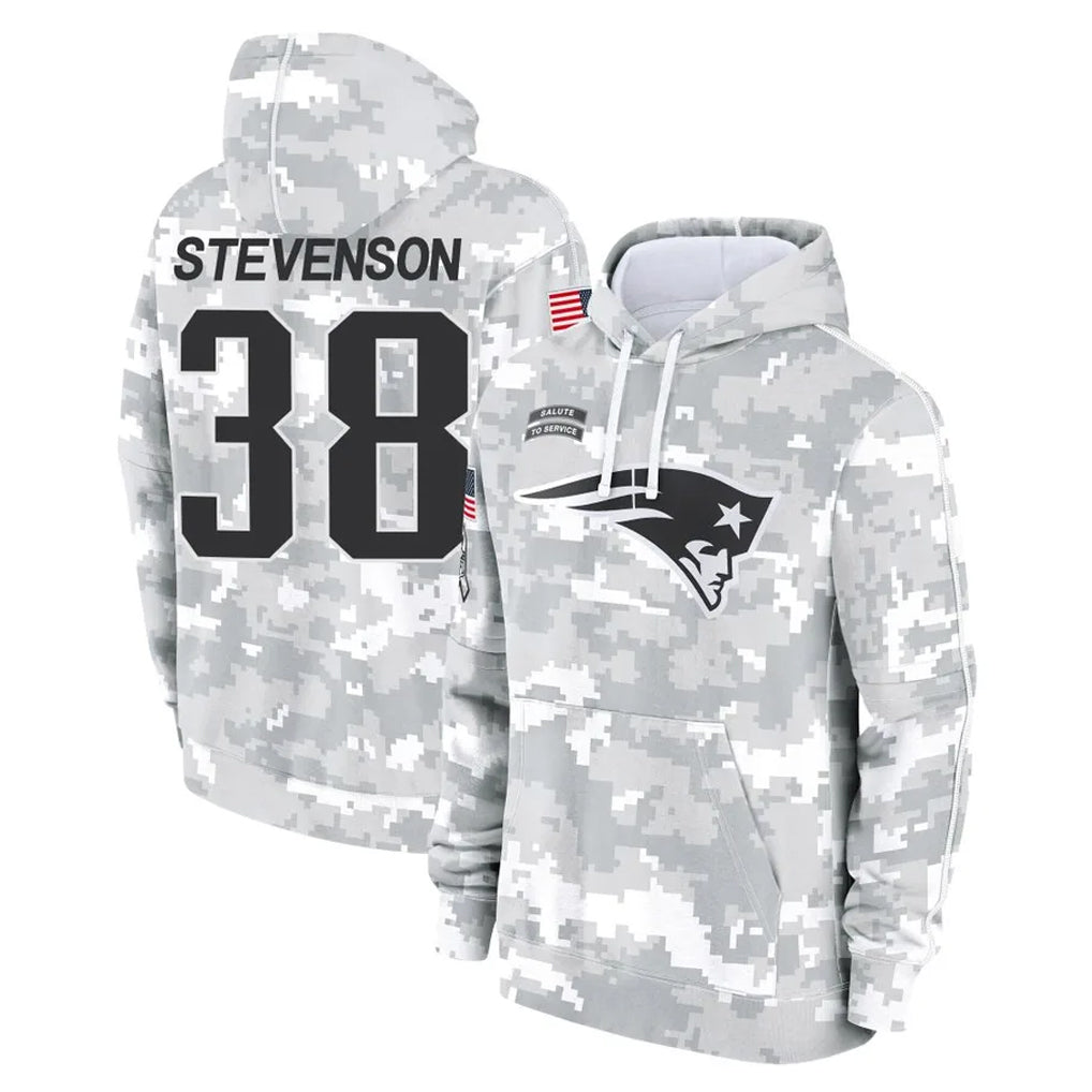 NE.Patriots #38 Rhamondre Stevenson Player Arctic Camo Salute to Service Pullover Hoodies Limited Game Ldoa Stitched Jerseys