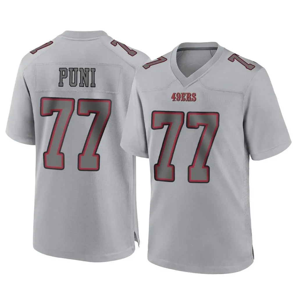 SF.49ers #77 Dominick Puni Player Gray Atmosphere Fashion Home Game Ldoa Stitched Jerseys