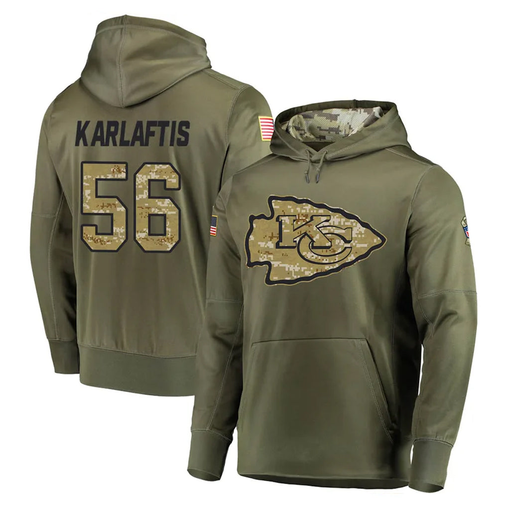 KC.Chiefs #56 George Karlaftis Player Olive Salute to Service Pullover Hoodies Home Game Ldoa Stitched Jerseys