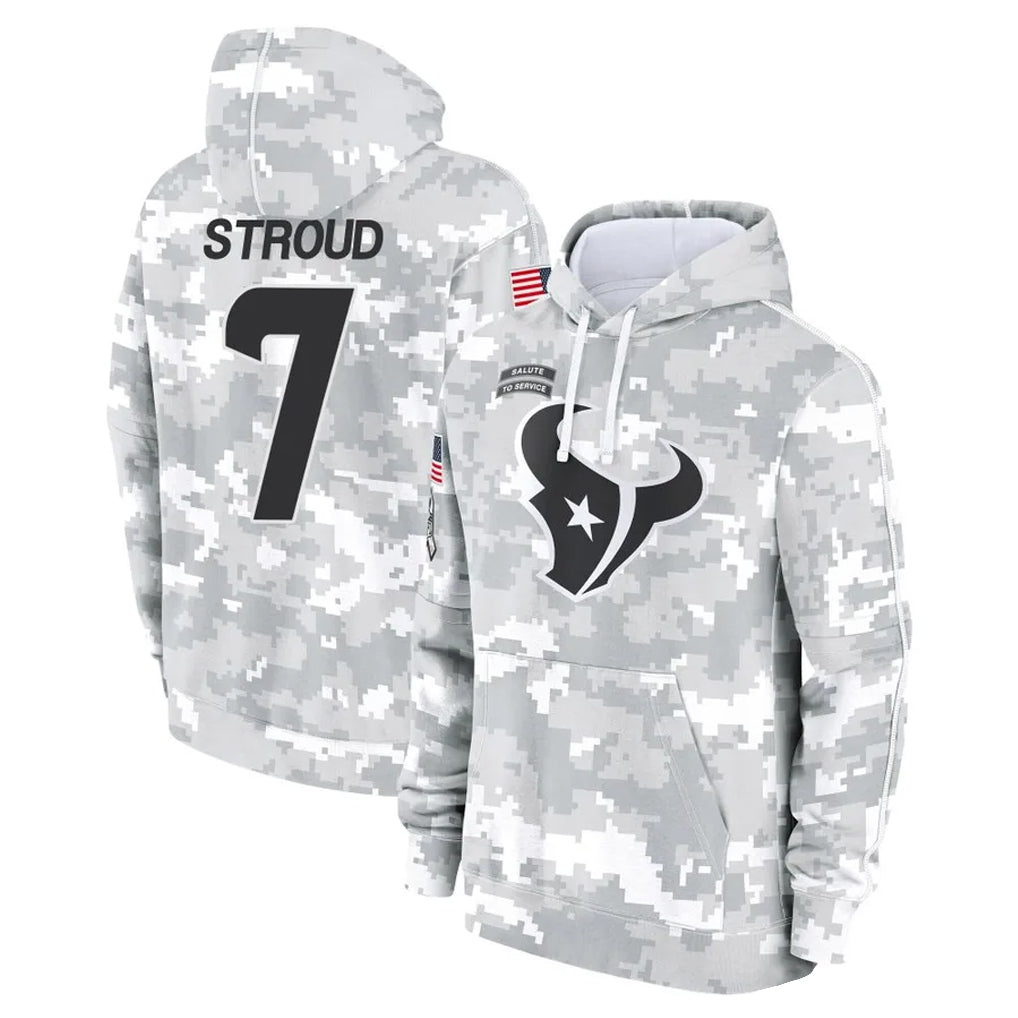 H.Texans #7 CJ Stroud Player Arctic Camo Salute to Service Hoodies Limited Game Ldoa Stitched Jerseys