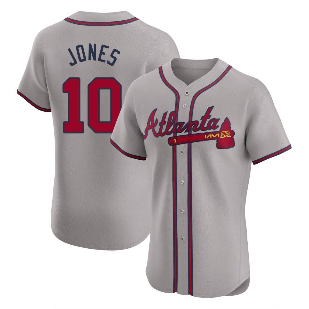A.Braves #10 Chipper Jones Player Gray Limited Elite Home Game Ldoa Stitched Jerseys