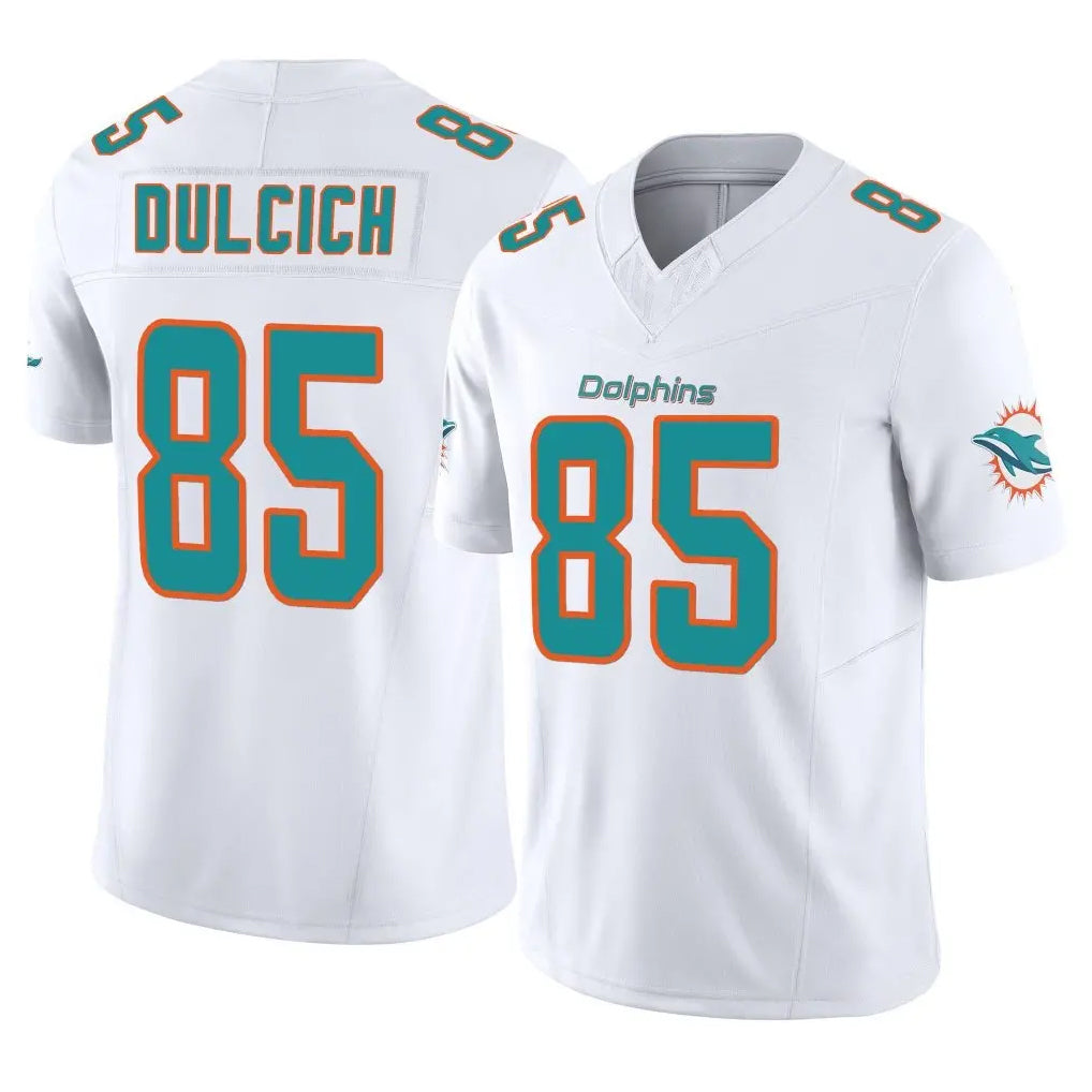 M.Dolphins #85 Greg Dulcich Player White Limited Vapor F.U.S.E. Home Game Ldoa Stitched Jerseys