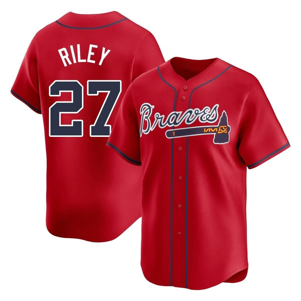 A.Braves #27 Austin Riley Player Red Limited Home Game Ldoa Stitched Jerseys