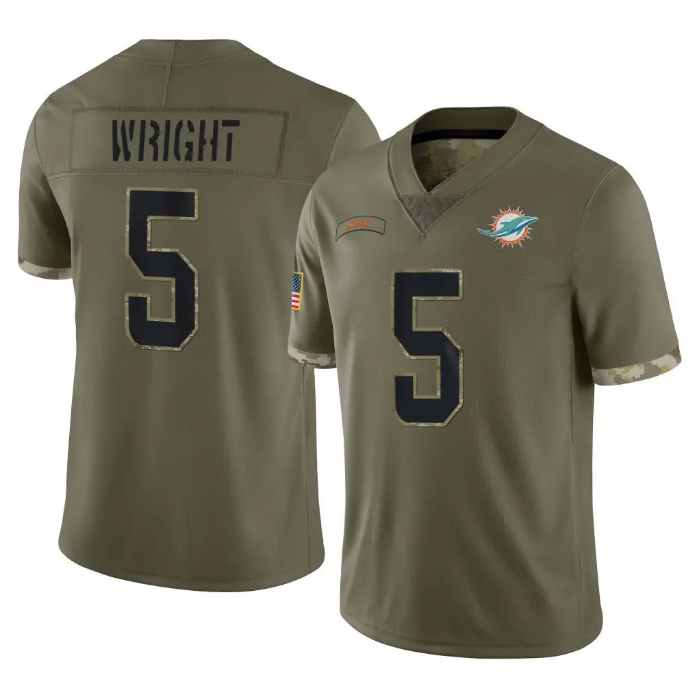 M.Dolphins #5 Jaylen Wright Player Olive Salute To Service Limited Ldoa Stitched Jerseys