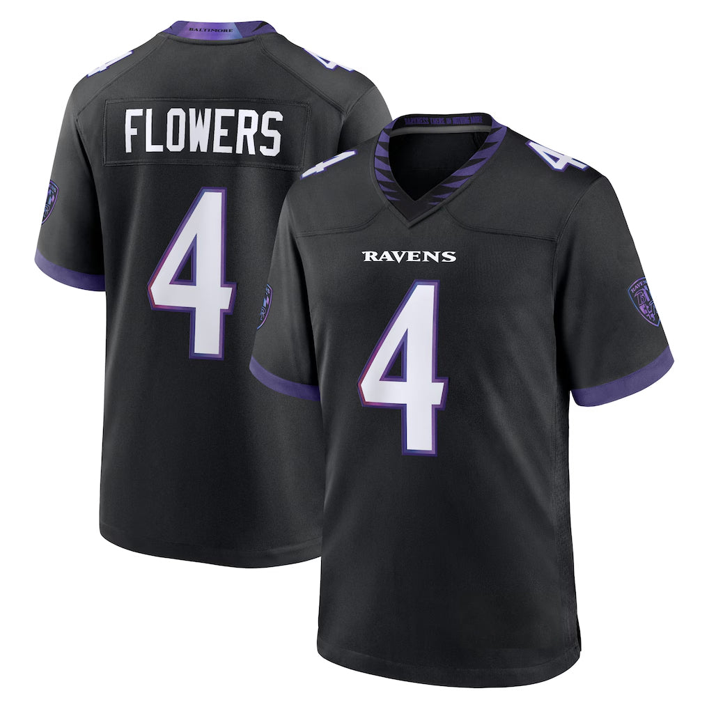 B.Ravens #4 Zay Flowers Player Black Home Game Ldoa Stitched Jerseys