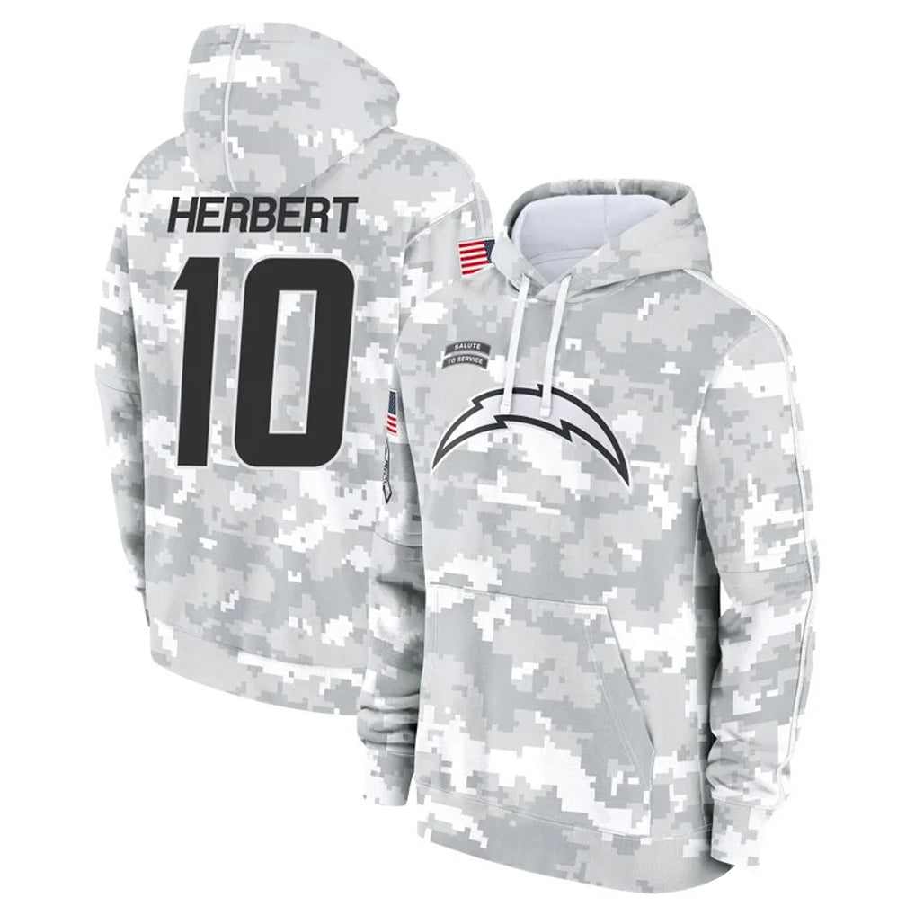 LA.Chargers #10 Justin Herbert Player Arctic Camo Salute to Service Hoodies Limited Game Ldoa Stitched Jerseys