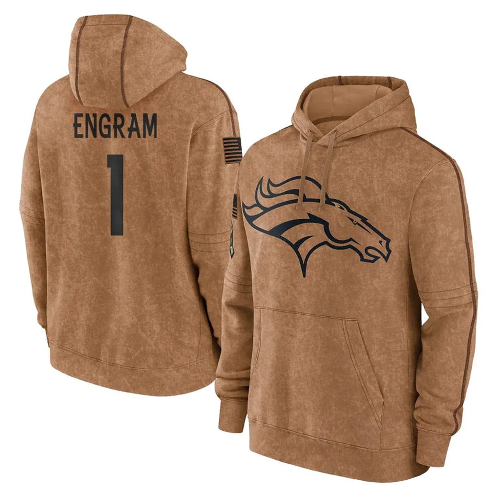 D.Broncos #1 Evan Engram Player Brown Salute to Service Hoodies Limited Game Ldoa Stitched Jerseys
