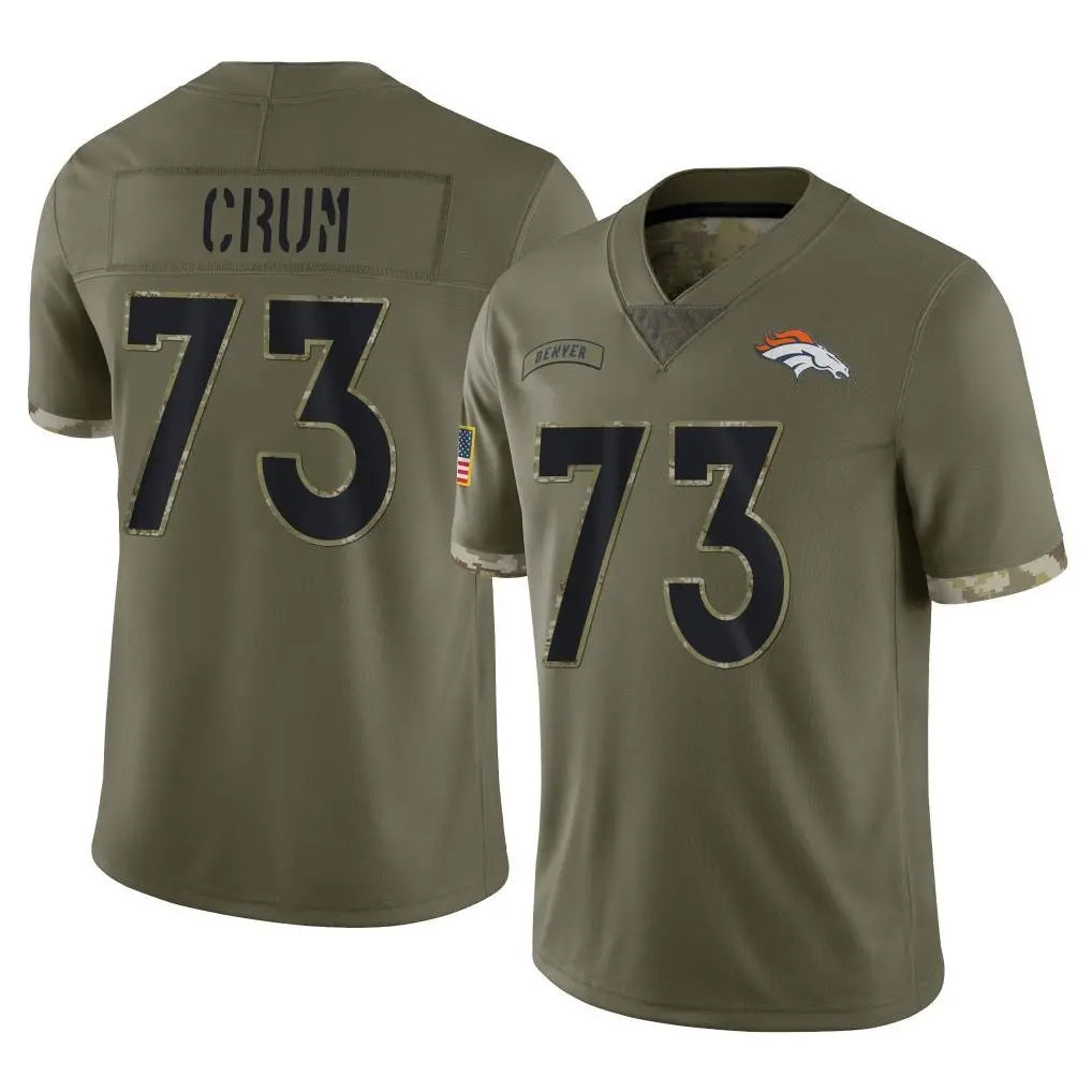D.Broncos #73 Frank Crum Player Olive Salute To Service Limited Ldoa Stitched Jerseys