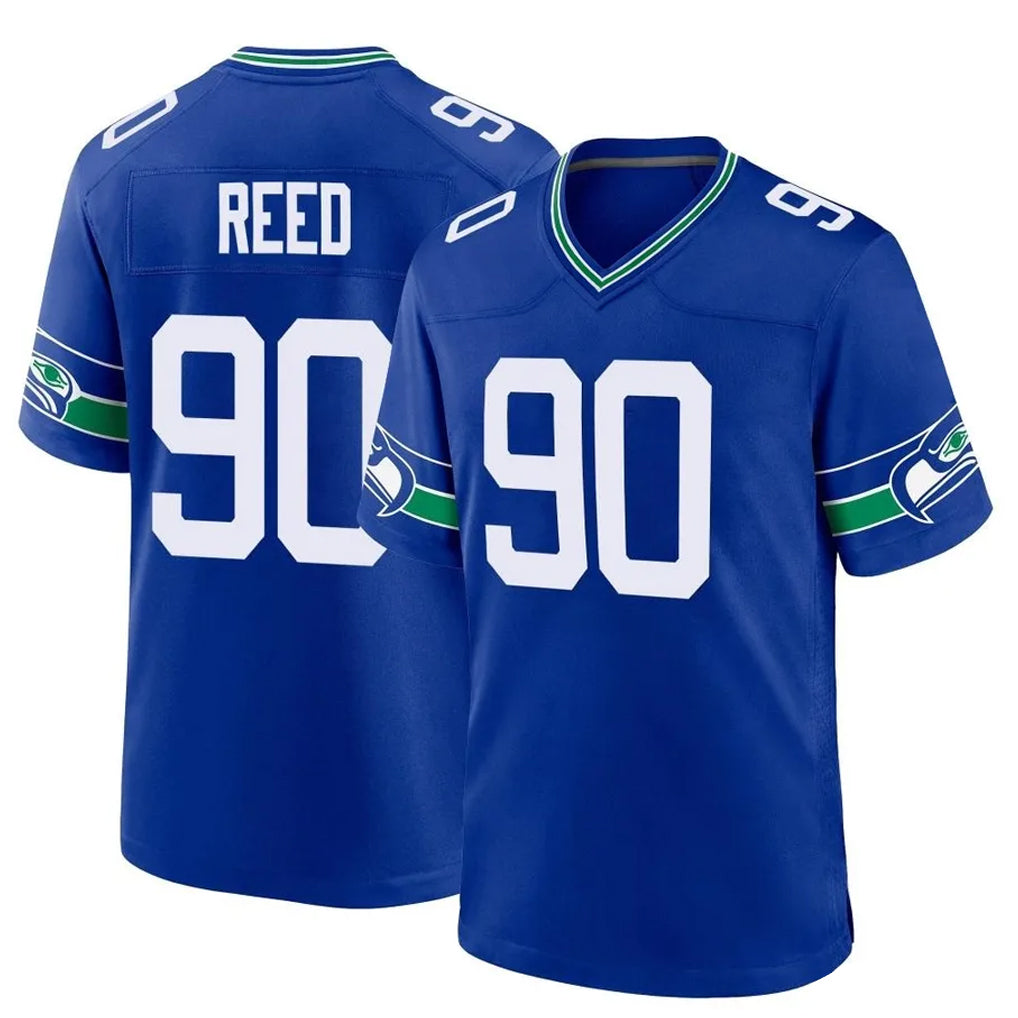 S.Seahawks #90 Jarran Reed Player Royal Throwback Home Game Ldoa Stitched Jerseys