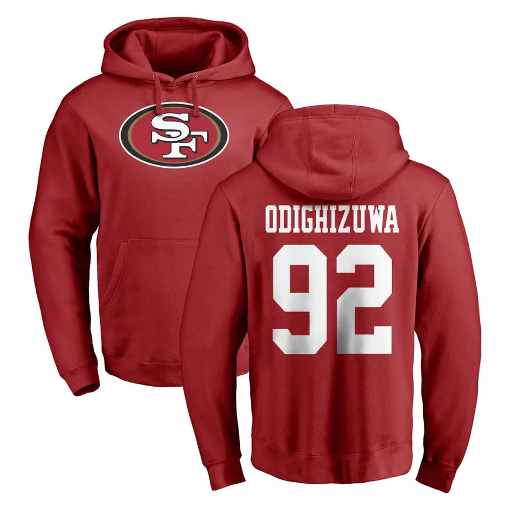 SF.49ers #92 Osa Odighizuwa Player Red LOGO Pullover Hoodies Home Game Ldoa Stitched Jerseys