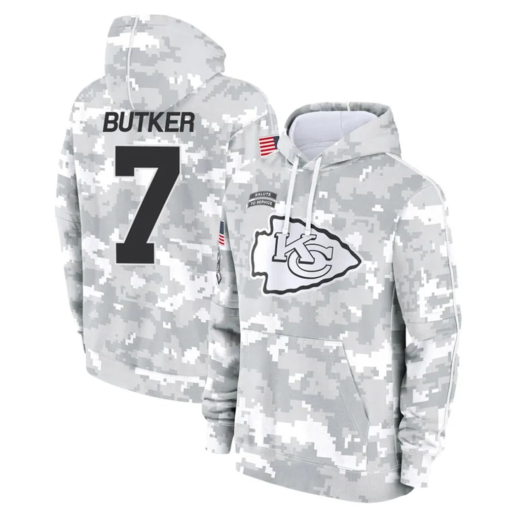 KC.Chiefs #7 Harrison Butker Player Arctic Camo Salute to Service Hoodies Limited Game Ldoa Stitched Jerseys