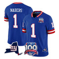 NY.Giants #1 Malik Nabers Player Royal 100th Season & State Patch Vapor Limited Home Game Ldoa Stitched Jerseys