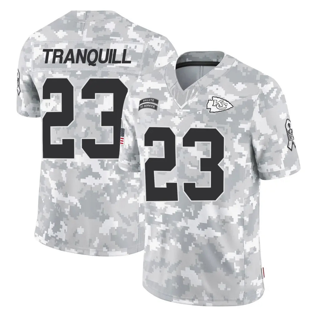 KC.Chiefs #23 Drue Tranquill Player Arctic Camo Salute To Service Limited Game Ldoa Stitched Jerseys