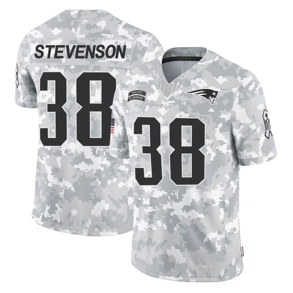 NE.Patriots #38 Rhamondre Stevenson Player Arctic Camo Salute To Service Limited Game Ldoa Stitched Jerseys