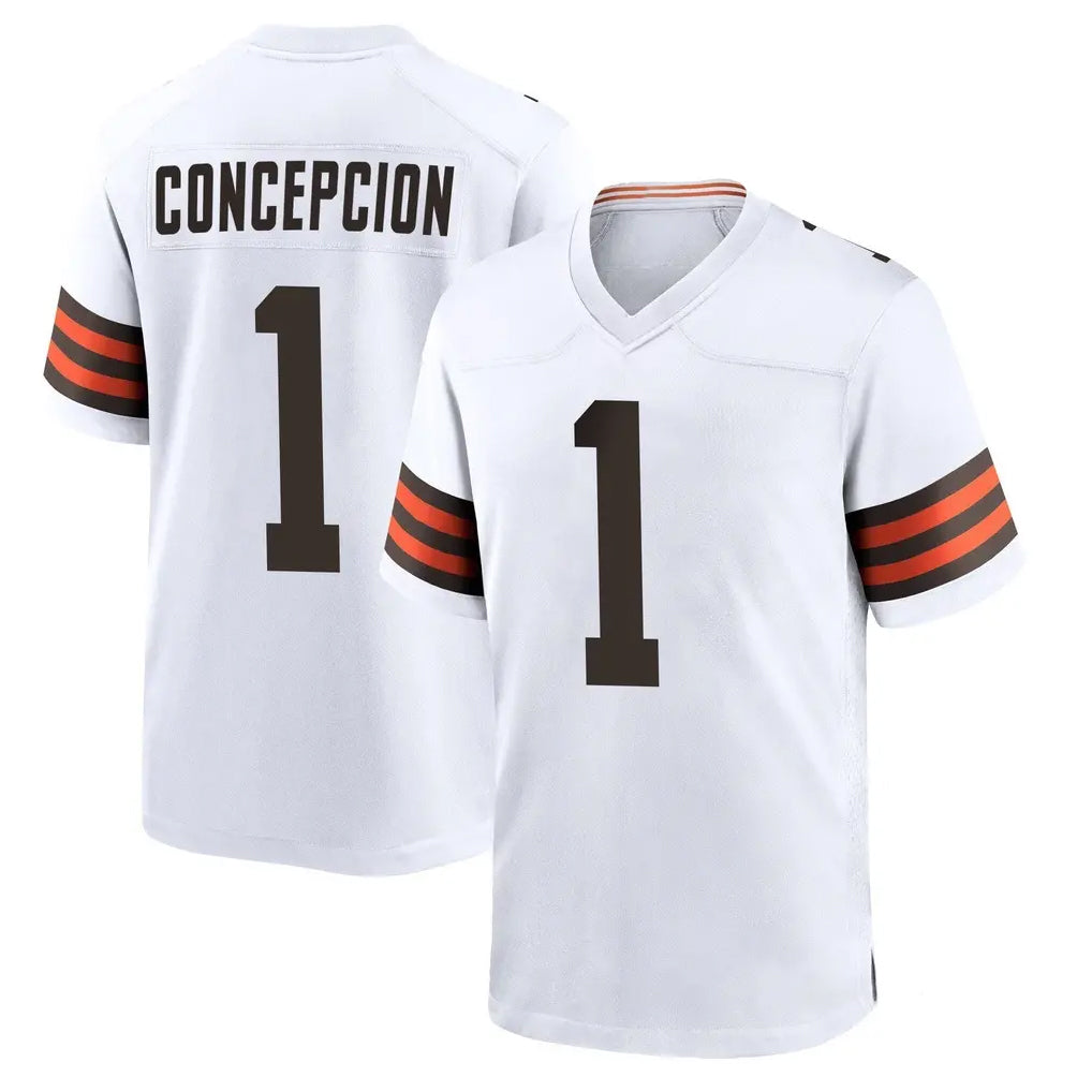 C.Browns #1 KC Concepcion Player White Home Game Ldoa Stitched Jerseys