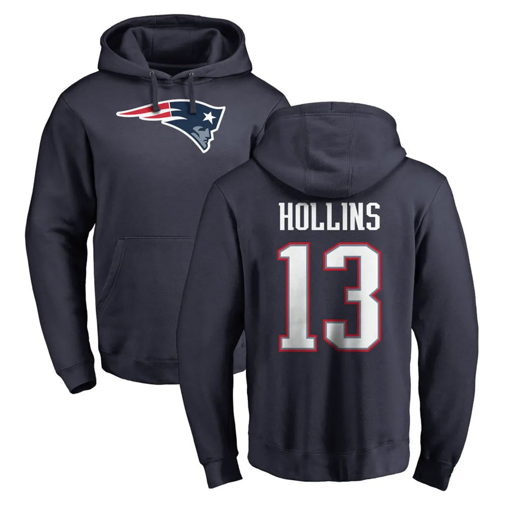 NE.Patriots #13 Mack Hollins Player Navy LOGO Pullover Hoodies Home Game Ldoa Stitched Jerseys