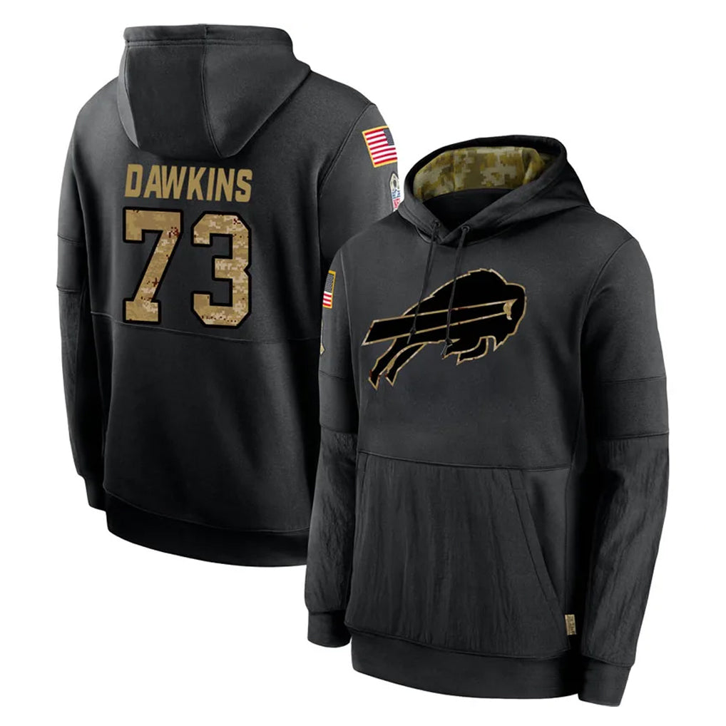 B.Bills #73 Dion Dawkins Player Black Salute to Service Hoodies Hame Ldoa Stitched Jerseys