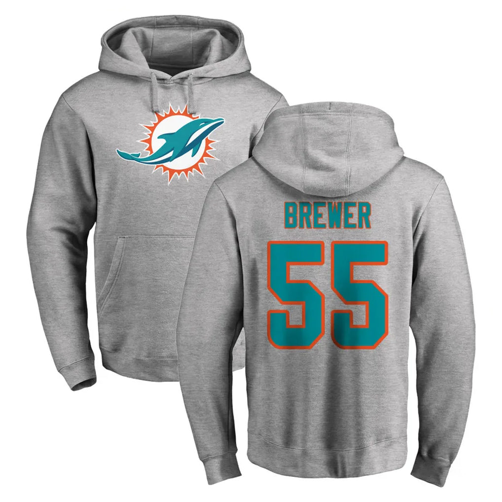 M.Dolphins #55 Aaron Brewer Player Gray LOGO Pullover Hoodies Limited Ldoa Stitched Jerseys