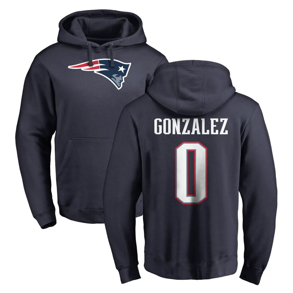 NE.Patriots #0 Christian Gonzalez Player Navy LOGO Pullover Hoodies Home Game Ldoa Stitched Jerseys