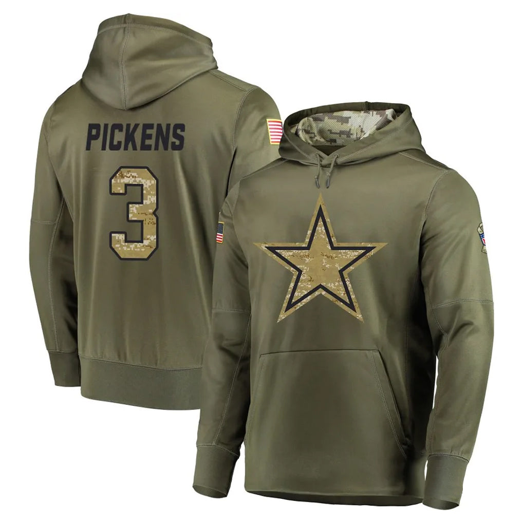 D.Cowboys #3 George Pickens Player Olive Salute to Service Pullover Hoodies Home Game Ldoa Stitched Jerseys