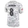 B.Ravens #8 Lamar Jackson Player Arctic Camo Salute to Service Limited Ldoa Stitched Jerseys