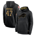 B.Bills #47 Christian Benford Player Black Salute to Service Hoodies Hame Ldoa Stitched Jerseys