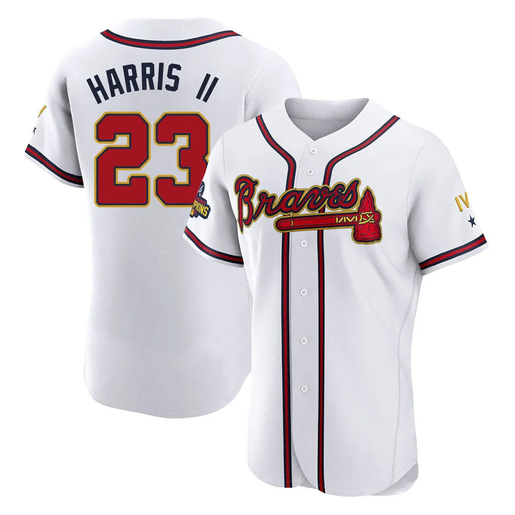 A.Braves #23 Michael Harris II Player White Gold Limited Elite Home Game Ldoa Stitched Jerseys