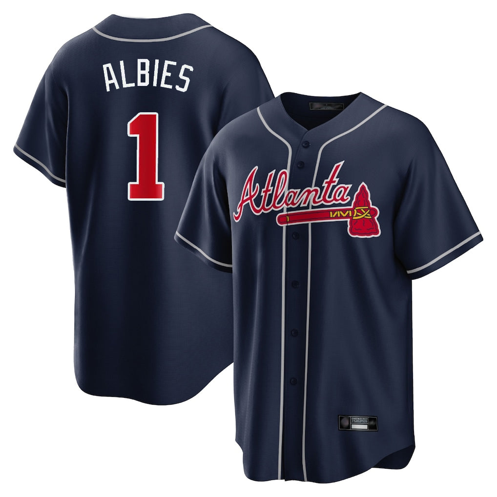 A.Braves #1 Ozzie Albies Player Navy Home Game Ldoa Stitched Jerseys