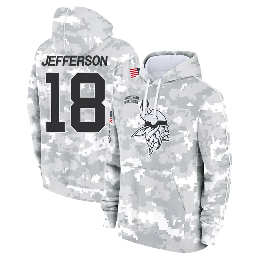 M.Vikings #18 Justin Jefferson Player Arctic Camo Salute to Service Pullover Hoodies Limited Game Ldoa Stitched Jerseys