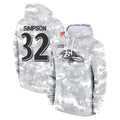 B.Ravens #32 Trenton Simpson Player Arctic Camo Salute to Service Pullover Hoodie Ldoa Stitched Jerseys
