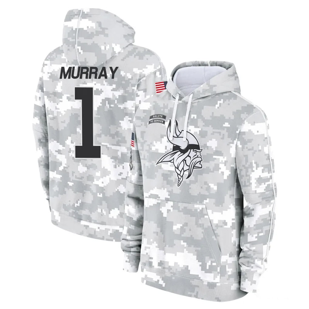 M.Vikings #1 Kyler Murray Player Arctic Camo Salute to Service Pullover Hoodies Limited Game Ldoa Stitched Jerseys