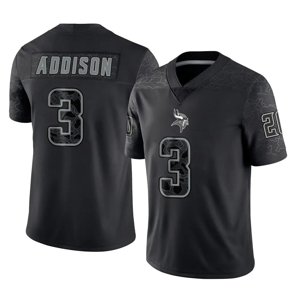 M.Vikings #3 Jordan Addison Player Black Reflective LImited Home Game Ldoa Stitched Jerseys