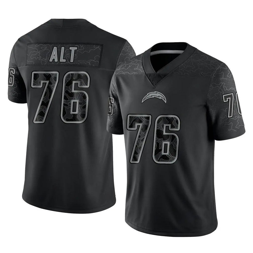 LA.Chargers #76 Joe Alt Player Black Limited Reflective Home Game Ldoa Stitched Jerseys