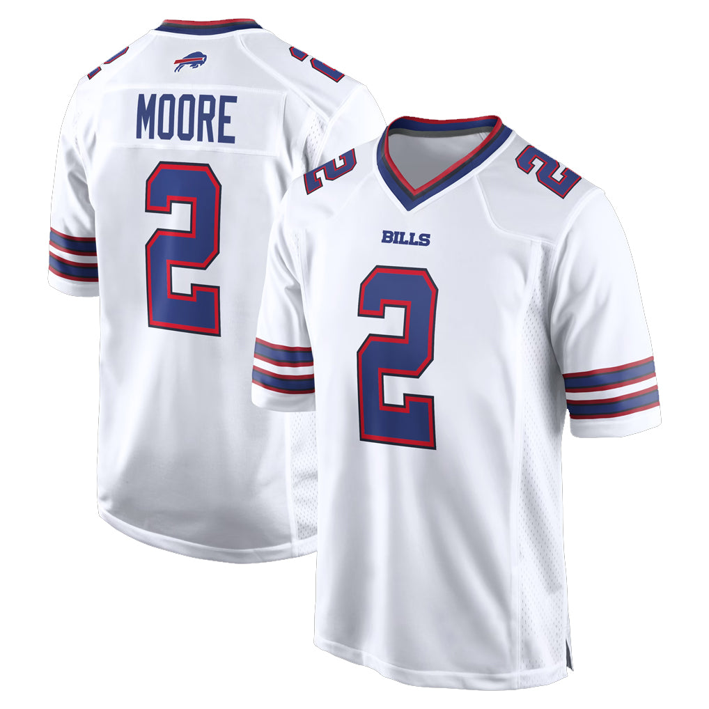 B.Bills #2 DJ Moore Player White Home Game Xdoa Stitched Jerseys