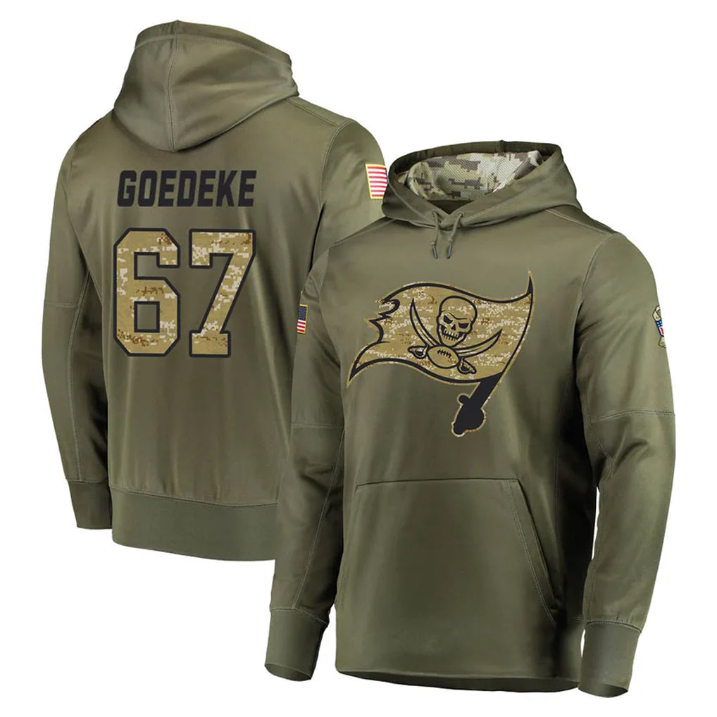 TB.Buccaneers #67 Luke Goedeke Player Olive Salute to Service Pullover Hoodie Home Game Ldoa Stitched Jerseys