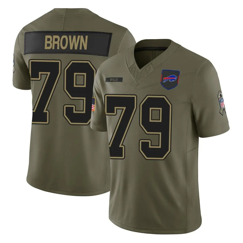 B.Bills #79 Spencer Brown Player Olive Salute To Service Limited Game Ldoa Stitched Jerseys