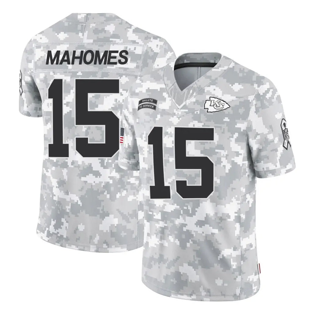 KC.Chiefs #15 Patrick Mahomes Player Arctic Camo Salute To Service Limited Game Ldoa Stitched Jerseys
