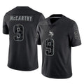 M.Vikings #9 J.J. McCarthy Player Black Reflective LImited Home Game Ldoa Stitched Jerseys