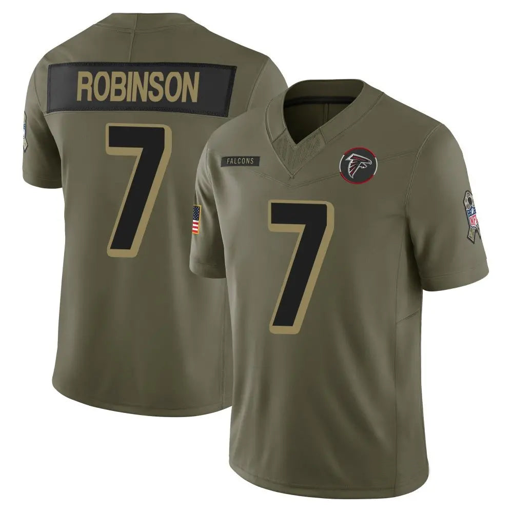 A.Falcons #7 Bijan Robinson Player Olive 2025 Salute To Service Limited Ldoa Stitched Jerseys