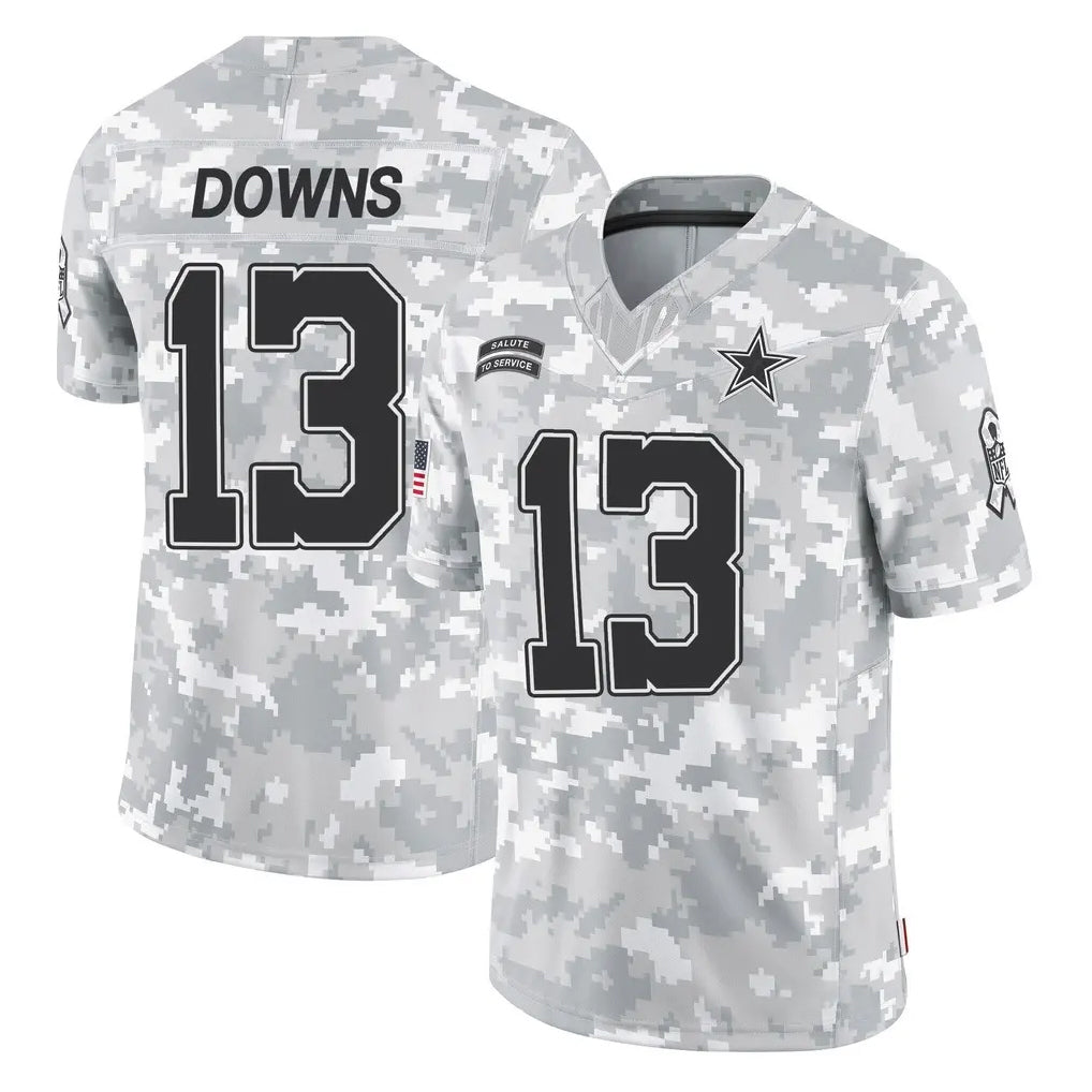 D.Cowboys #13 Caleb Downs Player Arctic Camo Salute to Service Limited Home Game Ldoa Stitched Jerseys