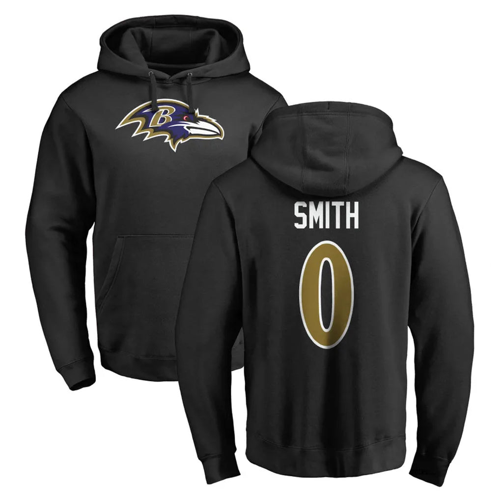 B.Ravens #0 Roquan Smith Player Black Pullover Hoodie Ldoa Stitched Jerseys