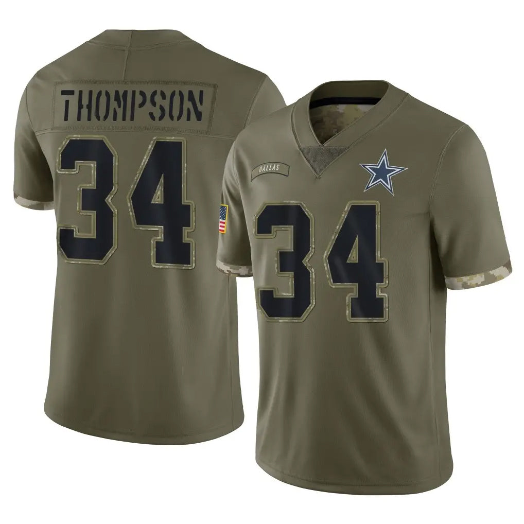 D.Cowboys #34 Jalen Thompson Player Olive Salute to Service Limited Game Ldoa Stitched Jerseys