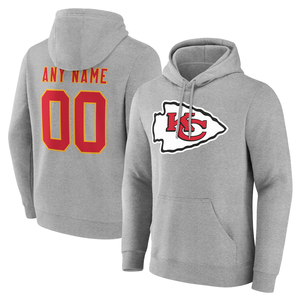 Custom KC.Chiefs Gray Pullover Hoodies Limited Any Name & Numbers Ldoa Stitched Jerseys