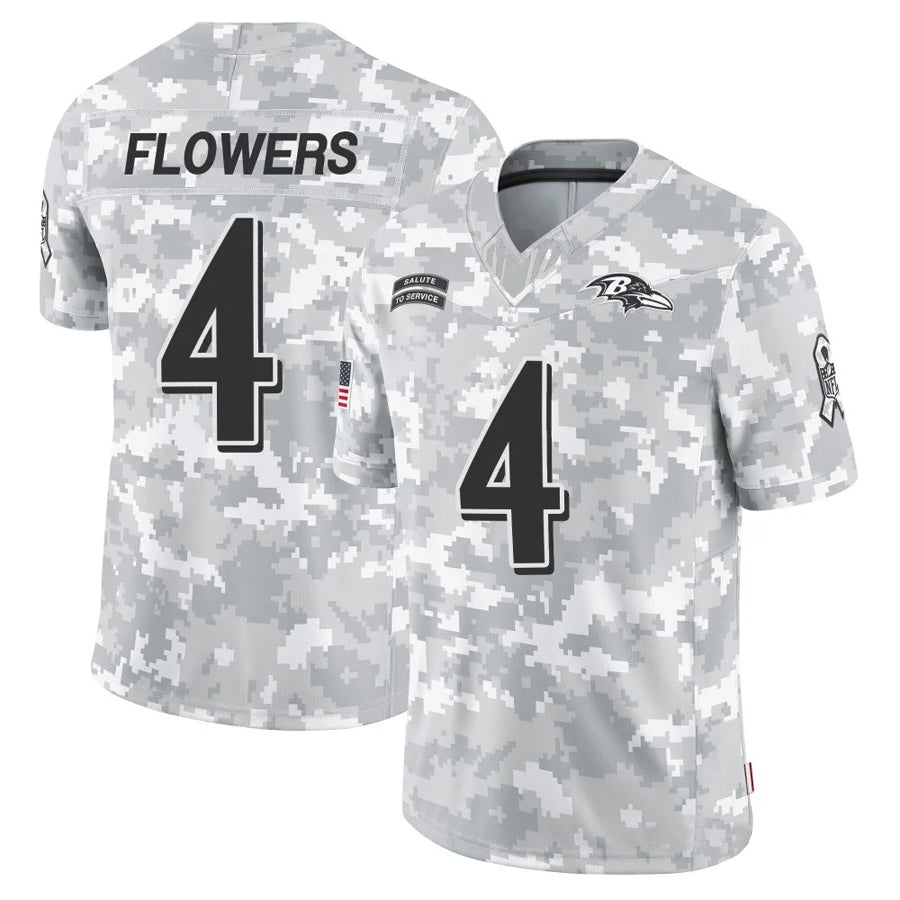B.Ravens #4 Zay Flowers Player Arctic Camo Salute to Service Limited Ldoa Stitched Jerseys