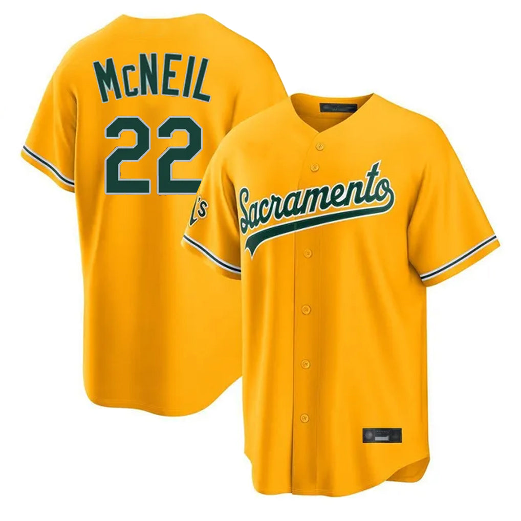Athletics #22 Jeff McNeil Player Gold Home Game Ldoa Stitched Jerseys