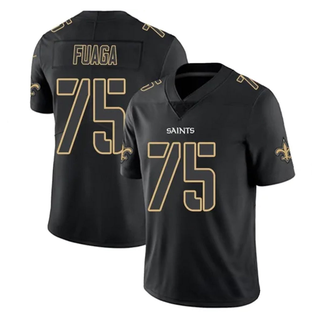 NO.Saints #75 Taliese Fuaga Player Black Impact Limited Home Game Ldoa Stitched Jerseys